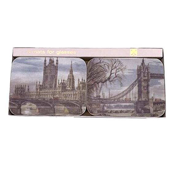 Vintage 8 Coaster Set London Landmarks Tower Bridge Windsor Castle Parliament - Picture 8 of 8